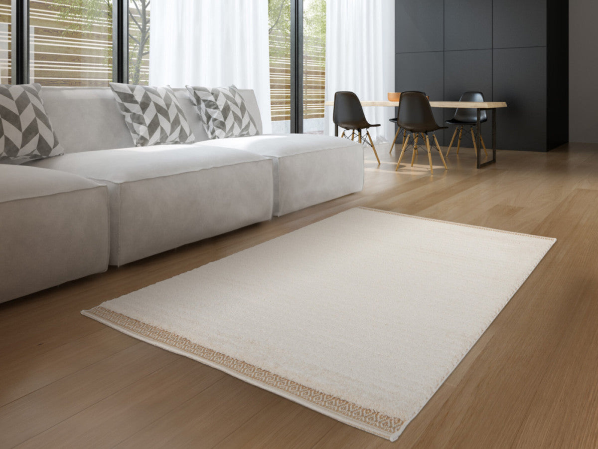 Tapis poils ras NUBIO motif graphique - Beige
