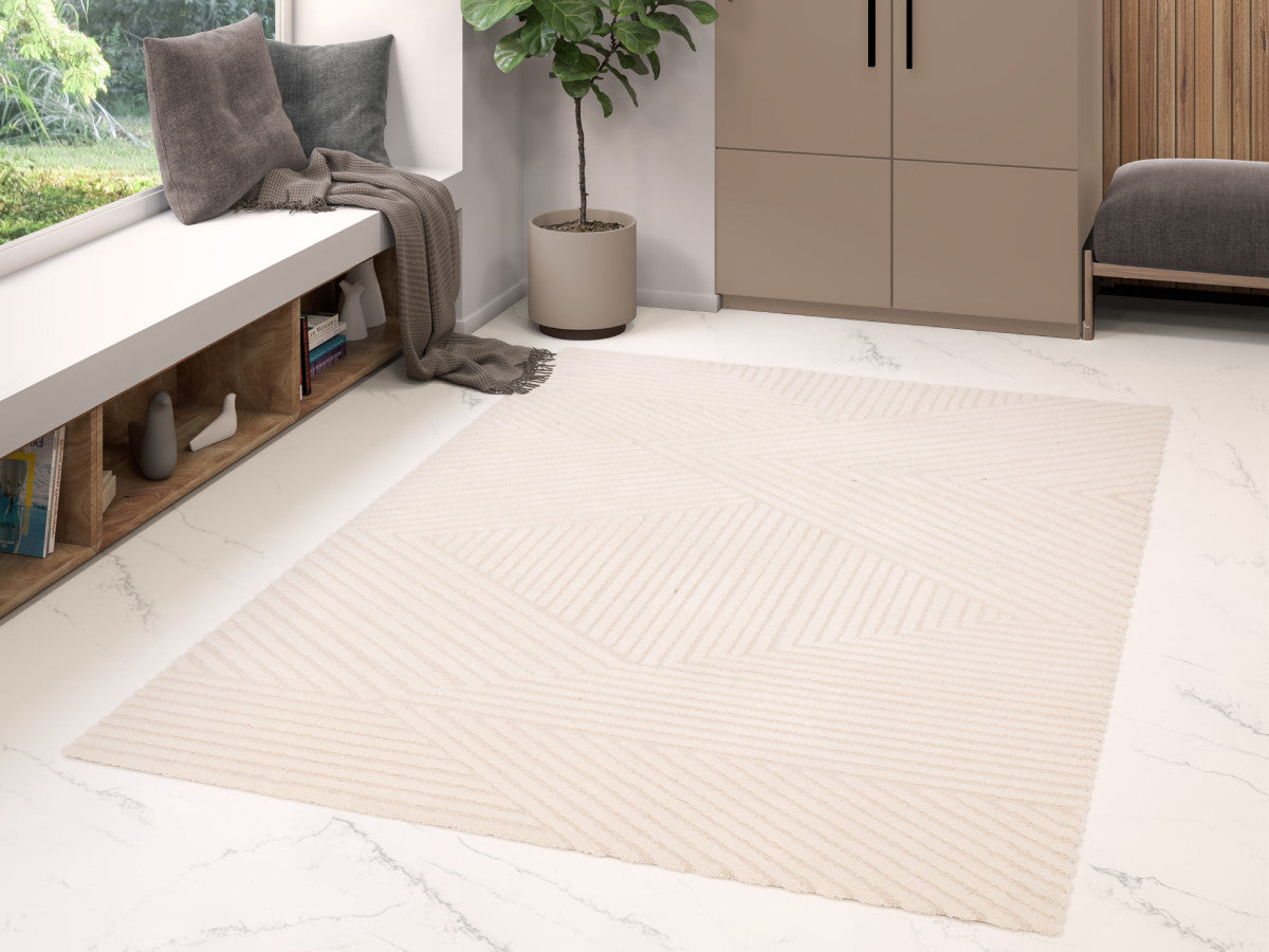 Tapis poils ras OLIVIER motif abstrait - Beige