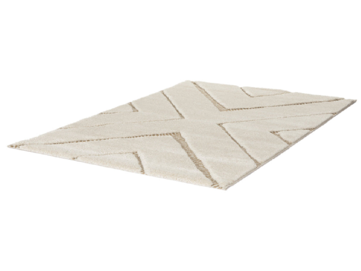 Tapis poils ras RACHIDA motif graphique - Beige