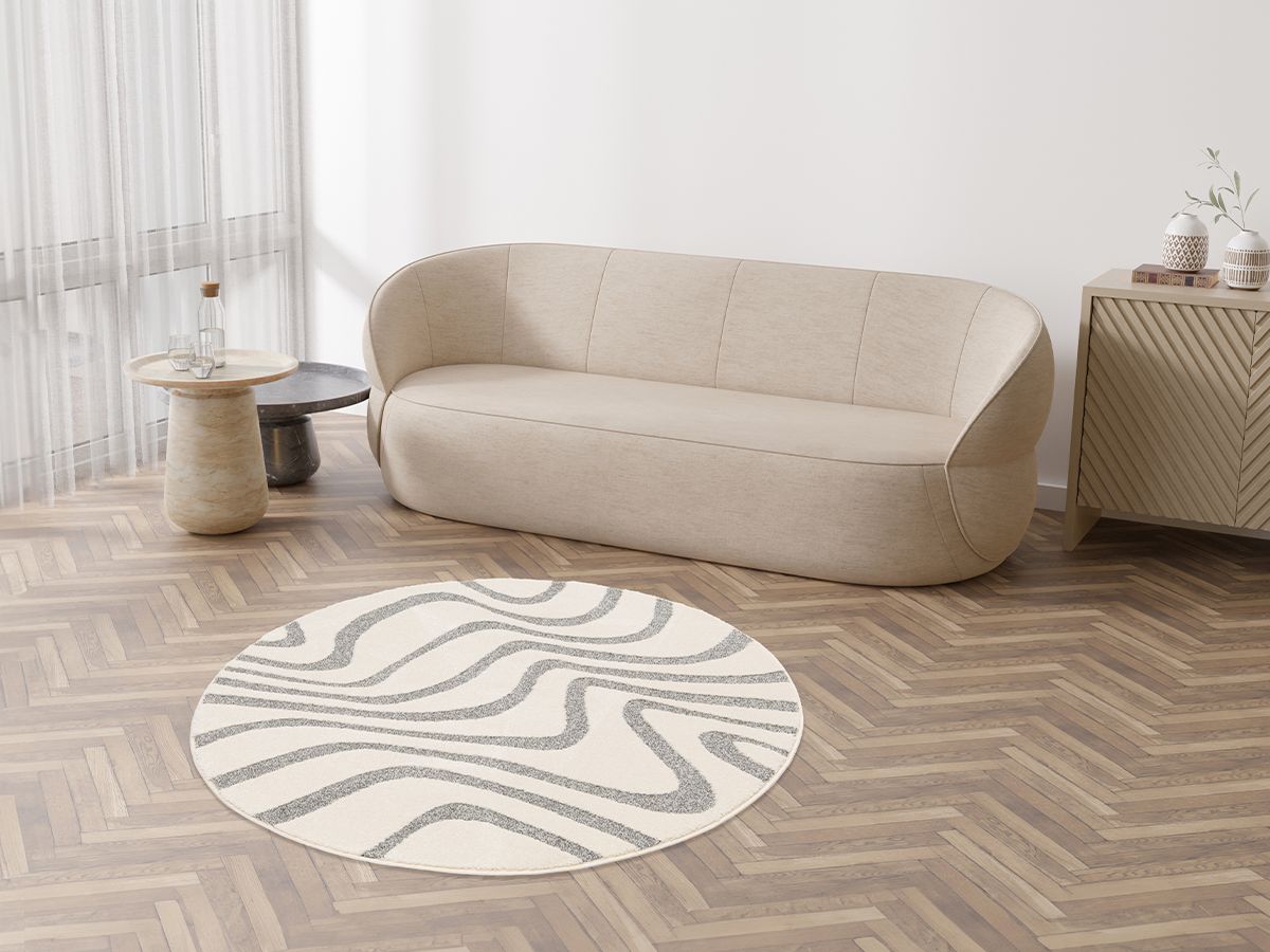 Tapis poils ras SOFTERA motif abstrait - Gris clair
