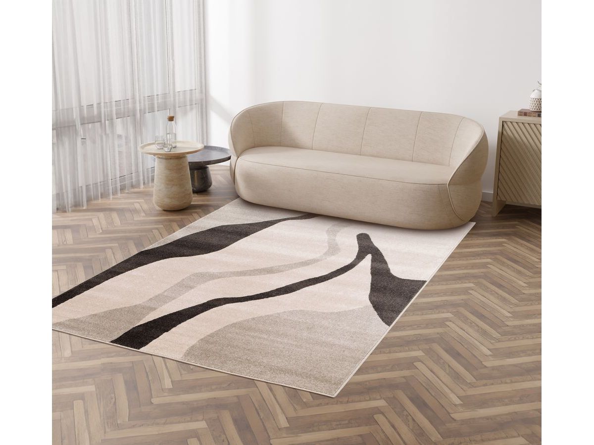 Tapis poils ras ULYS motif abstrait - Gris