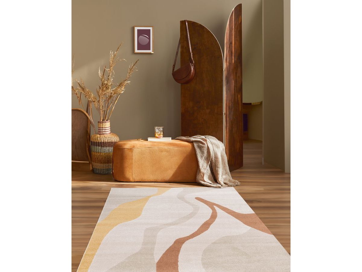 Tapis poils ras ULYS motif abstrait - Beige