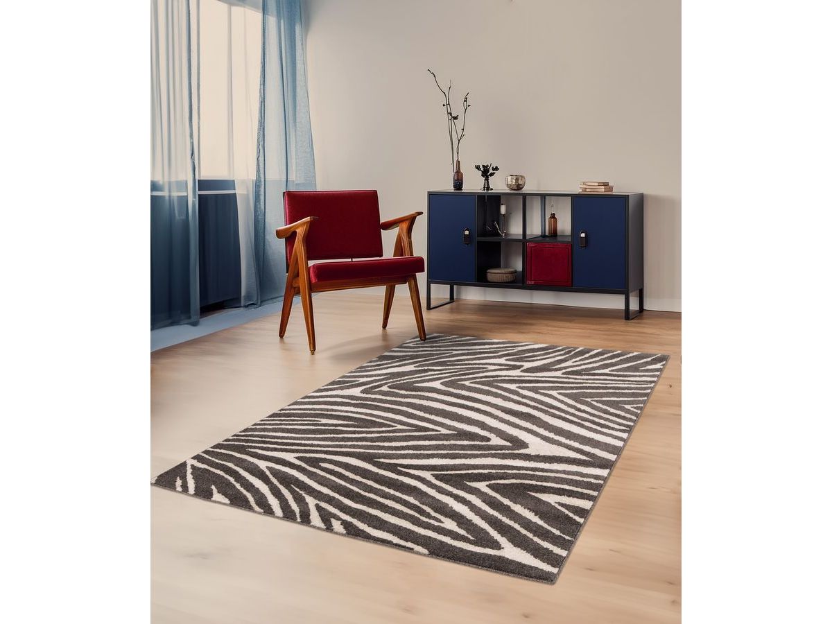 Tapis poils ras ZAYN motif abstrait - Gris