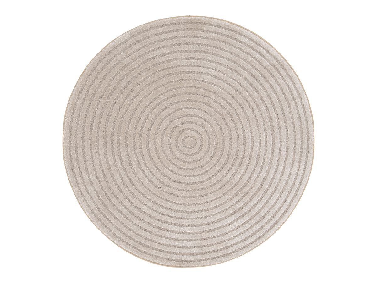 Tapis rond poils ras ONDELIA motif géométrique - Beige