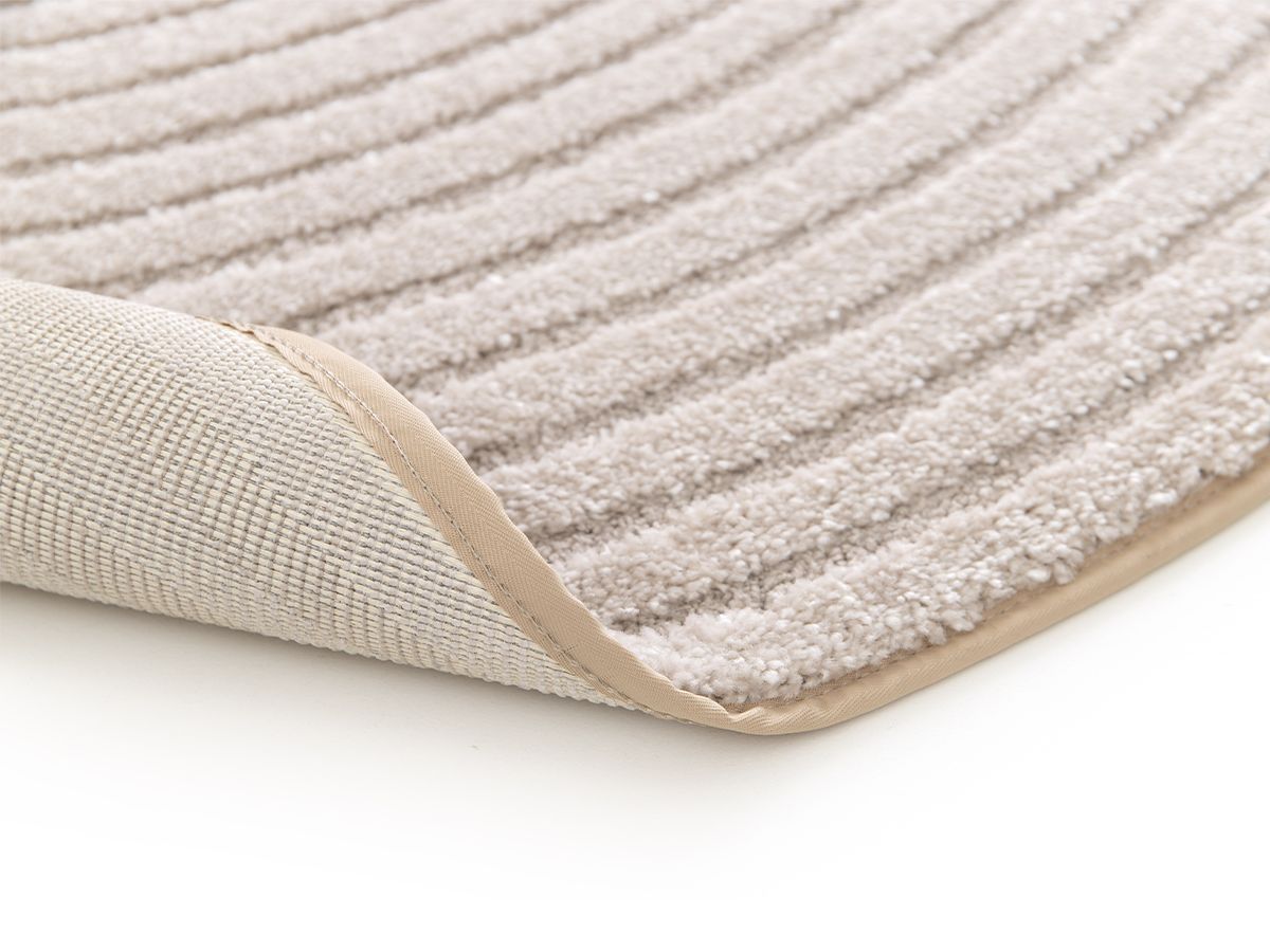 Tapis rond poils ras ONDELIA motif géométrique - Beige