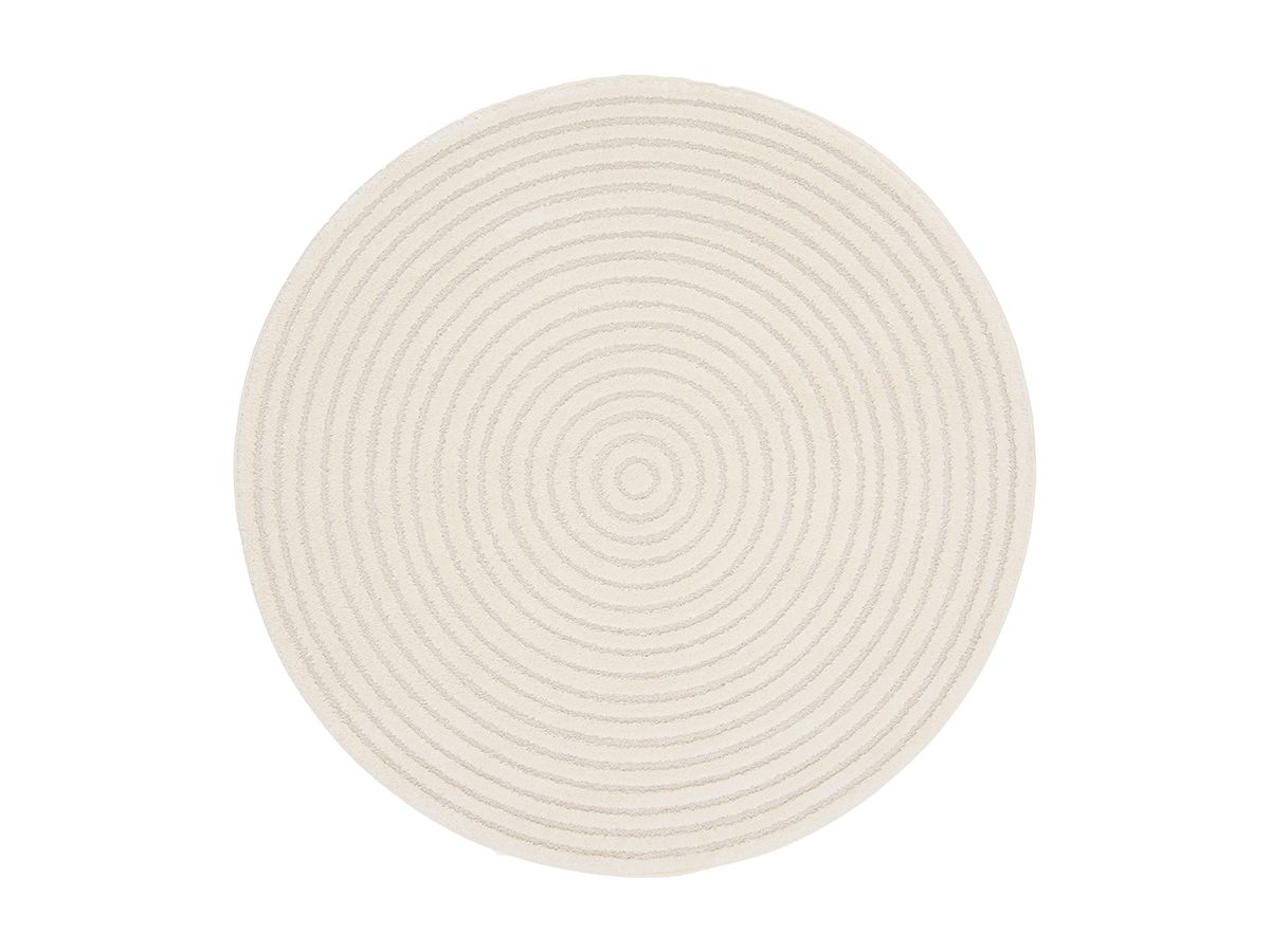 Tapis rond poils ras ONDELIA motif géométrique - Crème