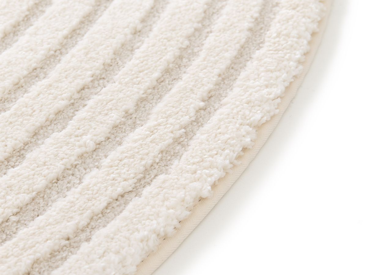 Tapis rond poils ras ONDELIA motif géométrique - Crème