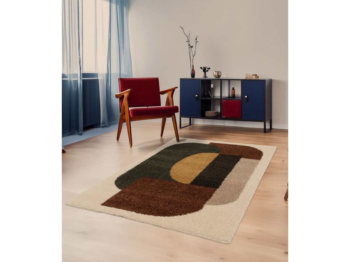 Tapis shaggy EZIO motif abstrait - Marron