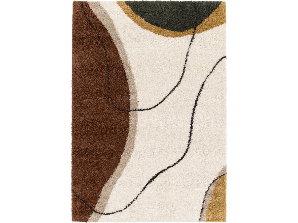 Tapis shaggy LALOU motif abstrait - Marron